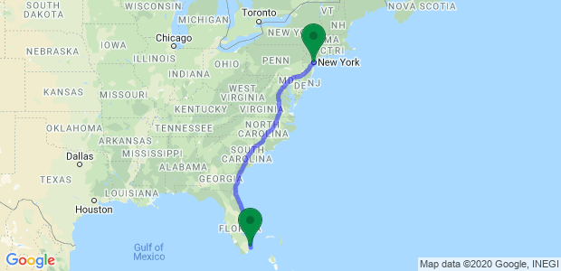 Best movers from Miami to New York Map