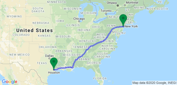 Moving Company New York to Houston Map