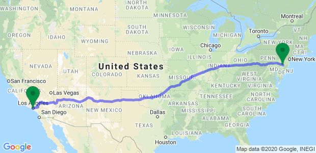 Moving from Philadelphia to Los Angeles Map