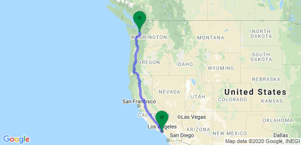 Moving from Los Angeles to Seattle Map