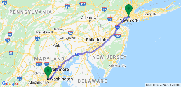 Moving from Washington DC to New York City Map