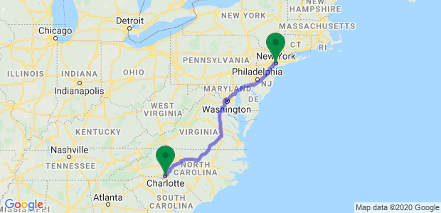 Moving from New York to Charlotte Map